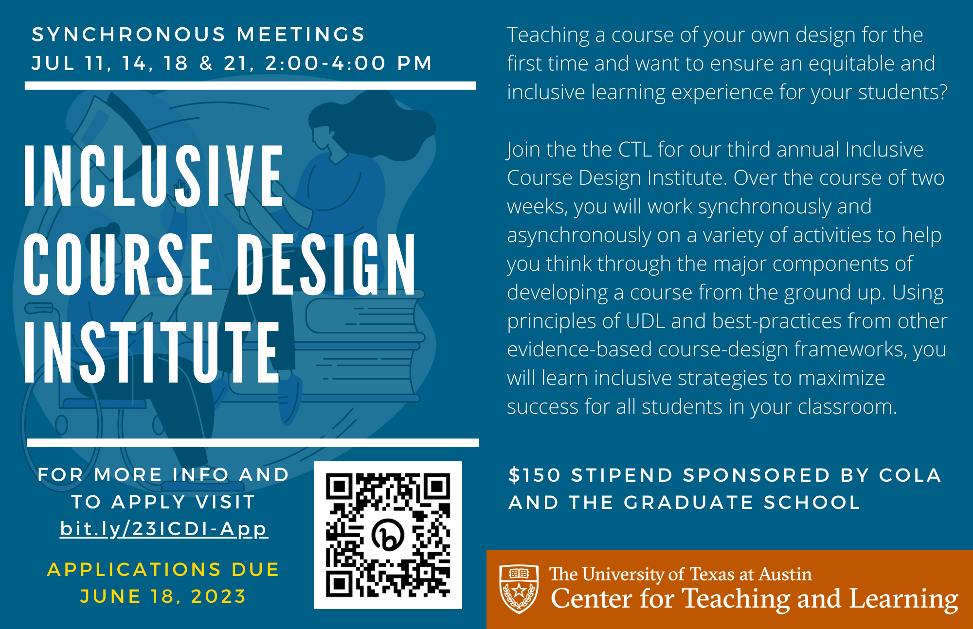 Graphic invitation to apply to the Inclusive Course Design Institute. The text of the invitation is in the body of this event.