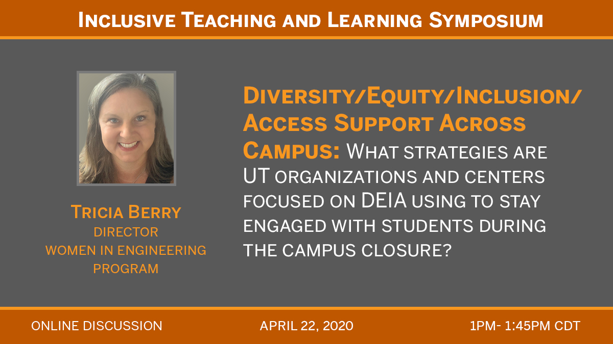 4/22 1pm to 1:45pm online discussion for diversity/equity/inclusion access support across campus 