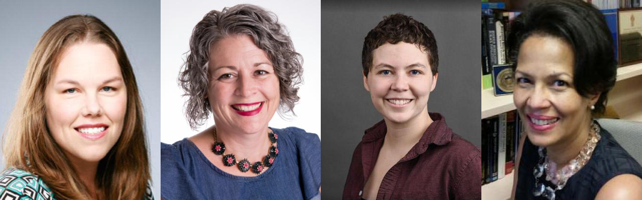 Photos of Virginia Brown (Dept of Population Health), MJ Johns (School of Design and Creative Technologies), Monica Milonovich (Nutritional Sciences), and Amy Kristin Sanders (School of Journalism). 