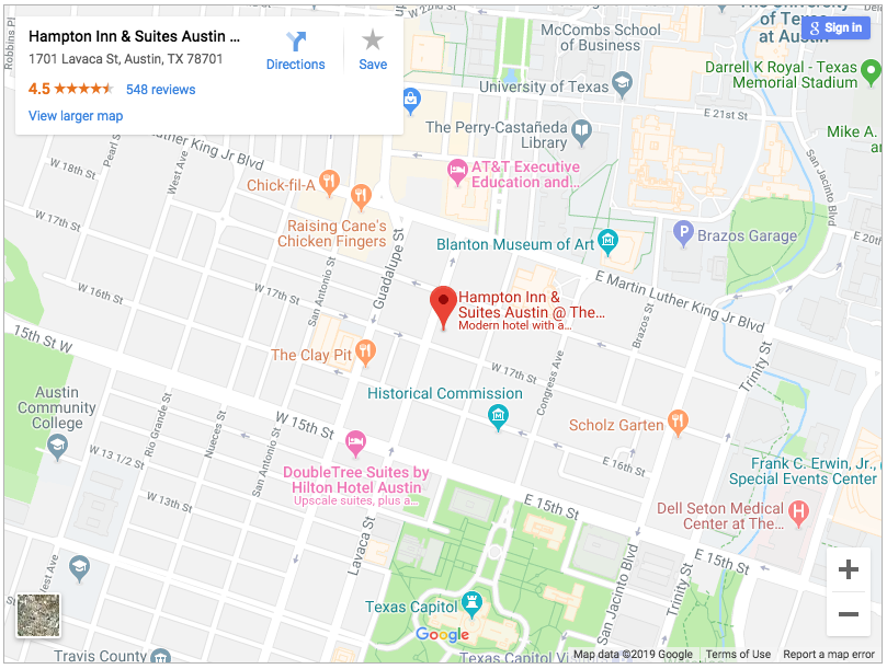 Map to Hampton Inn and Suites UT Austin and Capitol