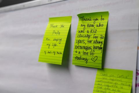 Three yellow thank you notes.