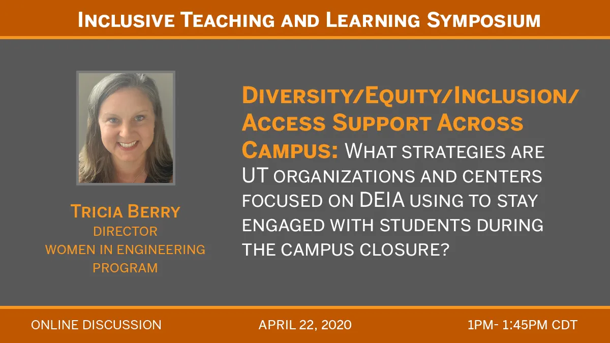 4/22 1pm to 1:45pm online discussion for diversity/equity/inclusion access support across campus 