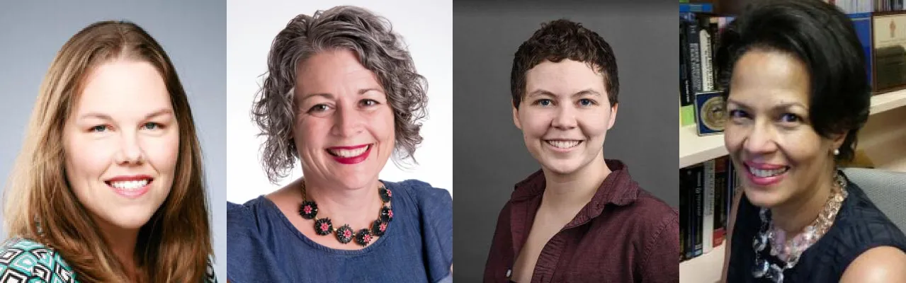 Photos of Virginia Brown (Dept of Population Health), MJ Johns (School of Design and Creative Technologies), Monica Milonovich (Nutritional Sciences), and Amy Kristin Sanders (School of Journalism).