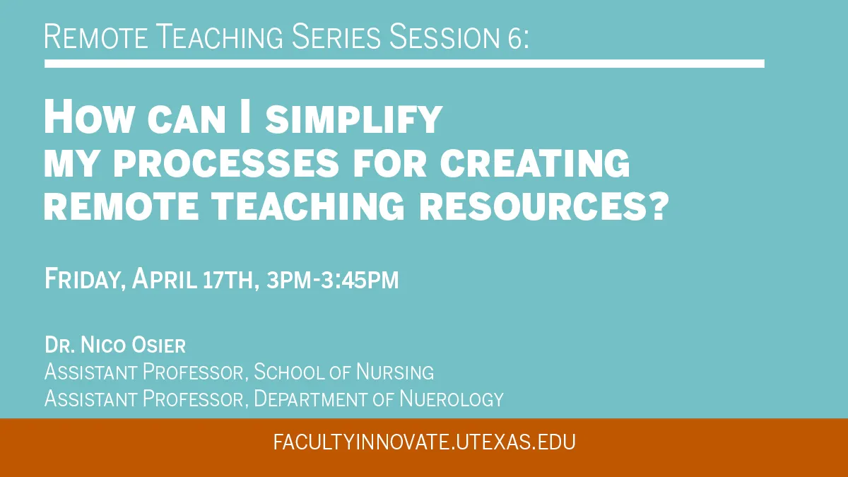 Remote Teaching Session April 17 Dr. Nico Osier 