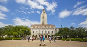 UT Tower and Main Campus, Students Walking 