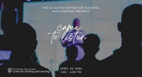Graphic for Came to Listen event which shows a group listening to a male storyteller