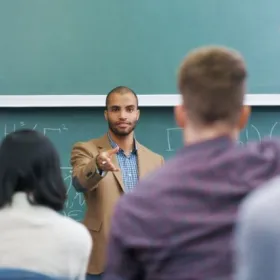 Faculty lecturing students