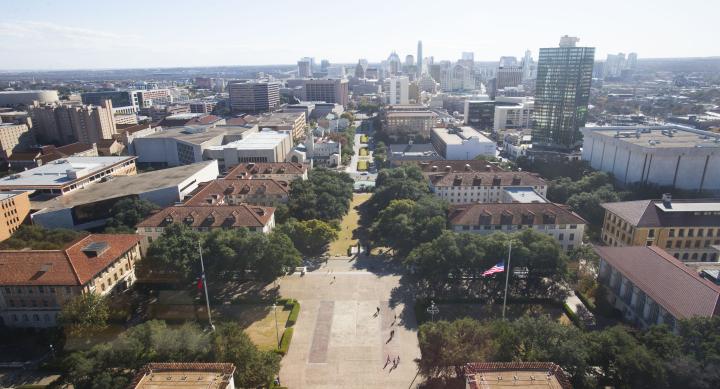 aerial image of campus and austin