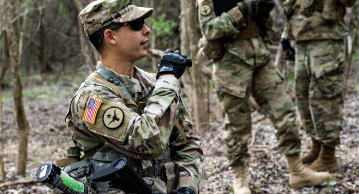 Cadet Carlos Hornedo (Graduate Student) giving commands at Leadership Lab