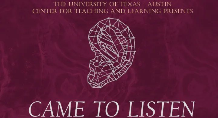 Maroon background with a an ear drawn in silver and the text at bottom that reads "Came to Listen"