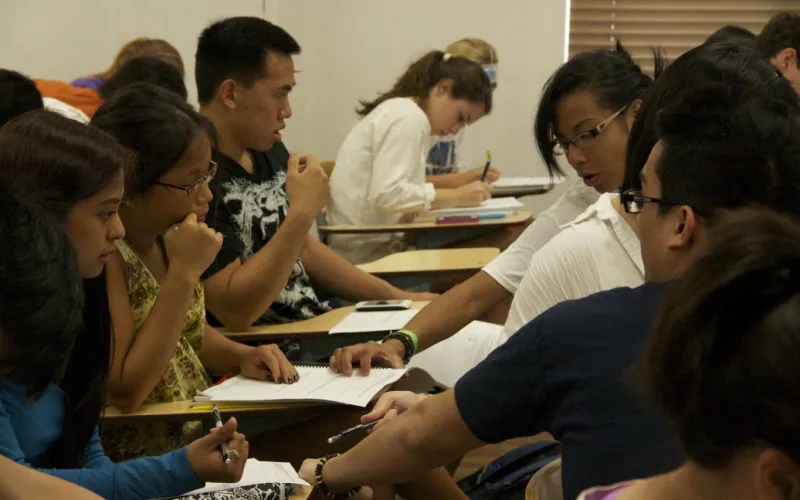 Students engaged in active learning during class.